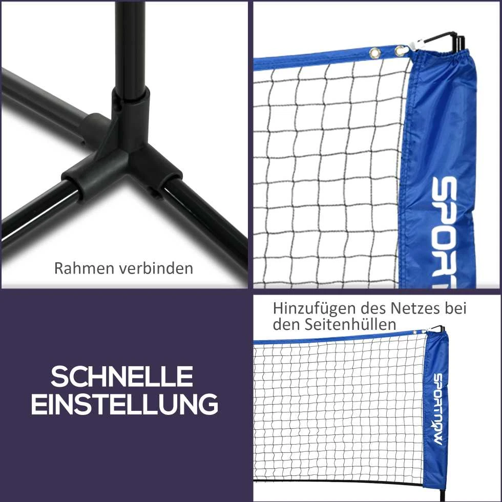 SPORTNOW badmintono tinklo rinkinys, sulankstomas teniso tinklas, reguliuojamas aukštis 103/120/155 cm, tinka naudoti lauke ir viduje, metalinis, poliesteris, mėlynas