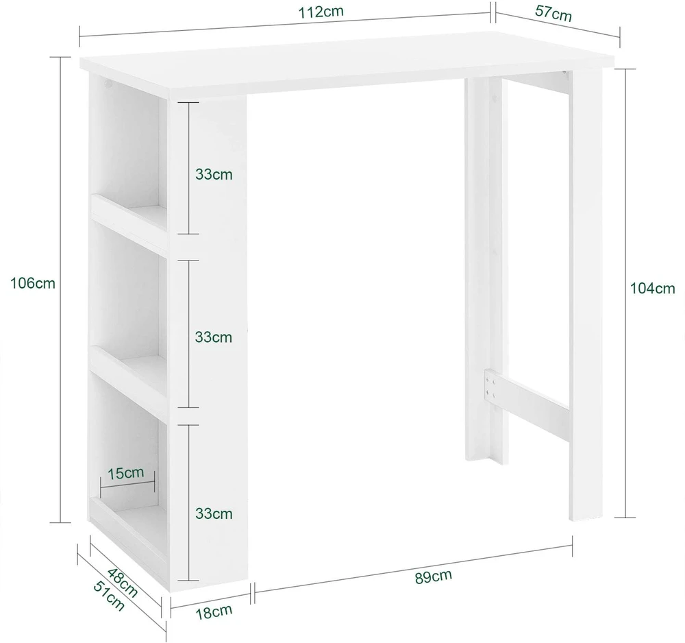 Baro stalas, SoBuy FWT17-II-W, 112x57x106 cm, baltas
