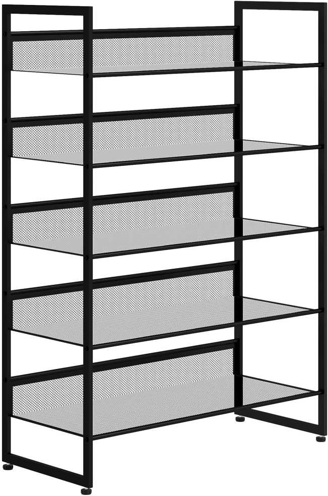 HOMCOM batų lentyna, 5 pakopų batų stovas, batų organizatorius iki 15 porų batų, su rankena prieškambariui, miegamajam, plieno, 72 x 30 x 102 cm, juodas