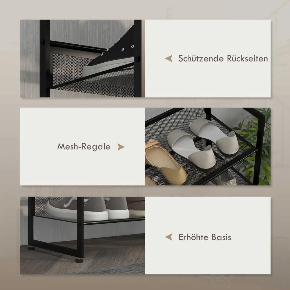 HOMCOM batų lentyna, 5 pakopų batų stovas, batų organizatorius iki 15 porų batų, su rankena prieškambariui, miegamajam, plieno, 72 x 30 x 102 cm, juodas