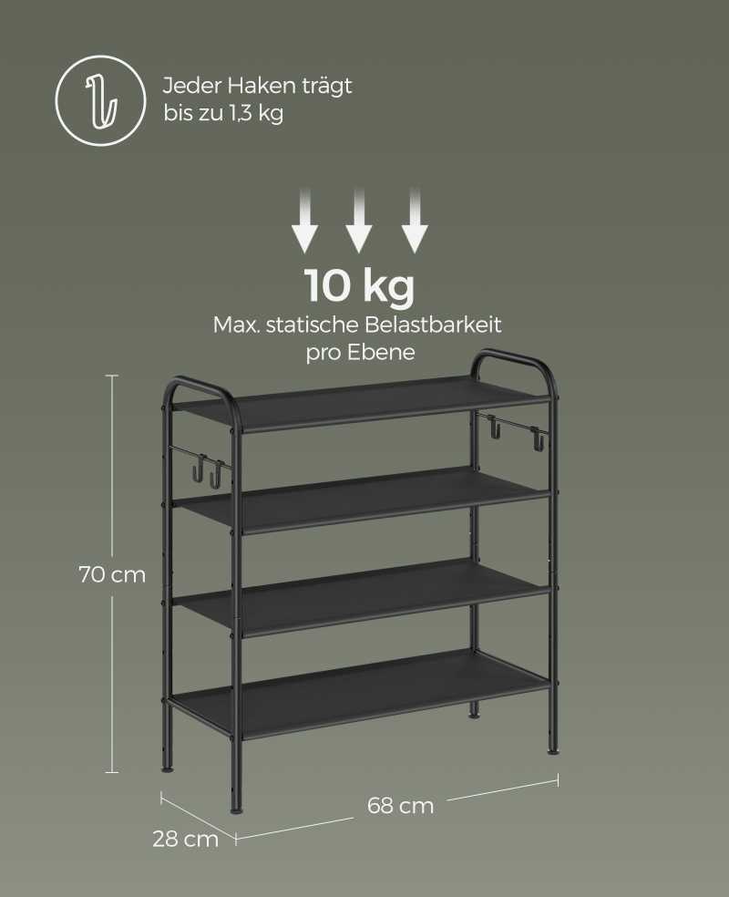 SONGMICS metalinė 4 aukštų batų lentyna 16 porų batams su reguliuojamomis lentynomis LMR047B01