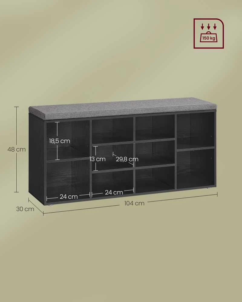 Songmics Batų suoliukas, 30,3x78,5x48 cm, juodas