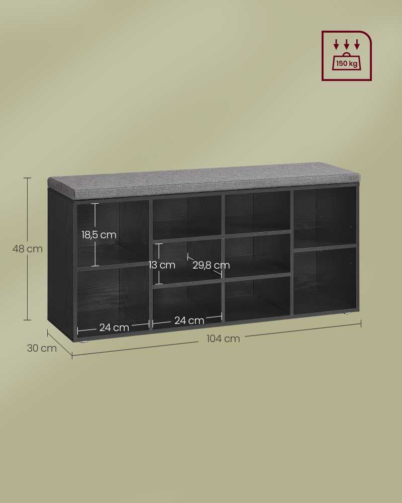 Vasagle Batų lentyna su sėdyne 30 x 104 x 48 cm juodmedžio juoda