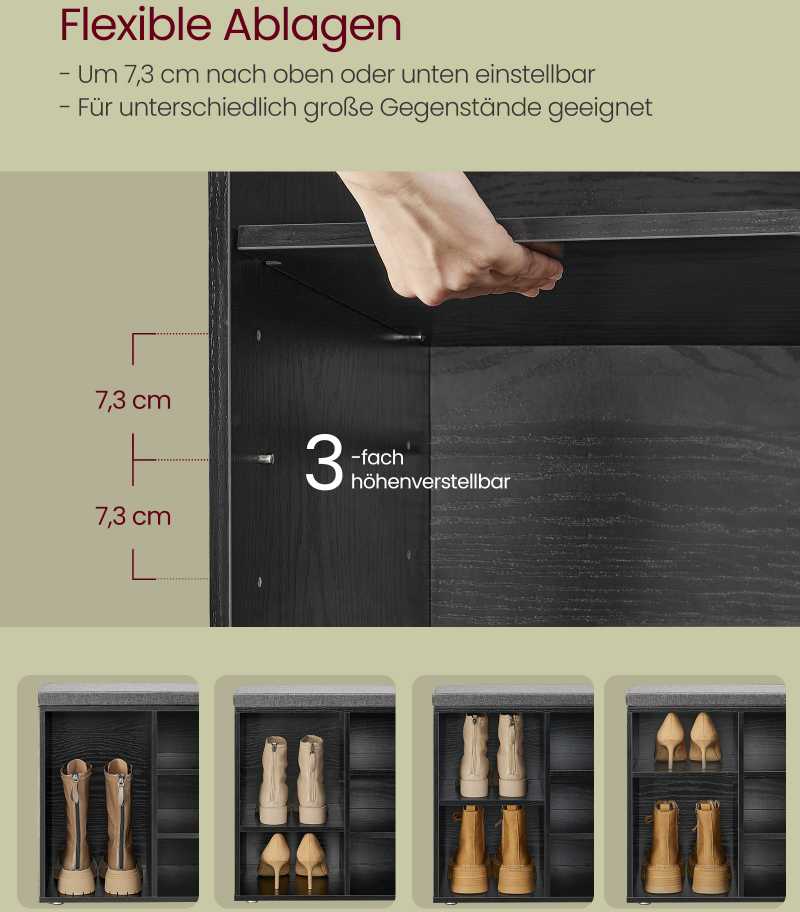 Vasagle Batų lentyna su sėdyne 30 x 104 x 48 cm juodmedžio juoda