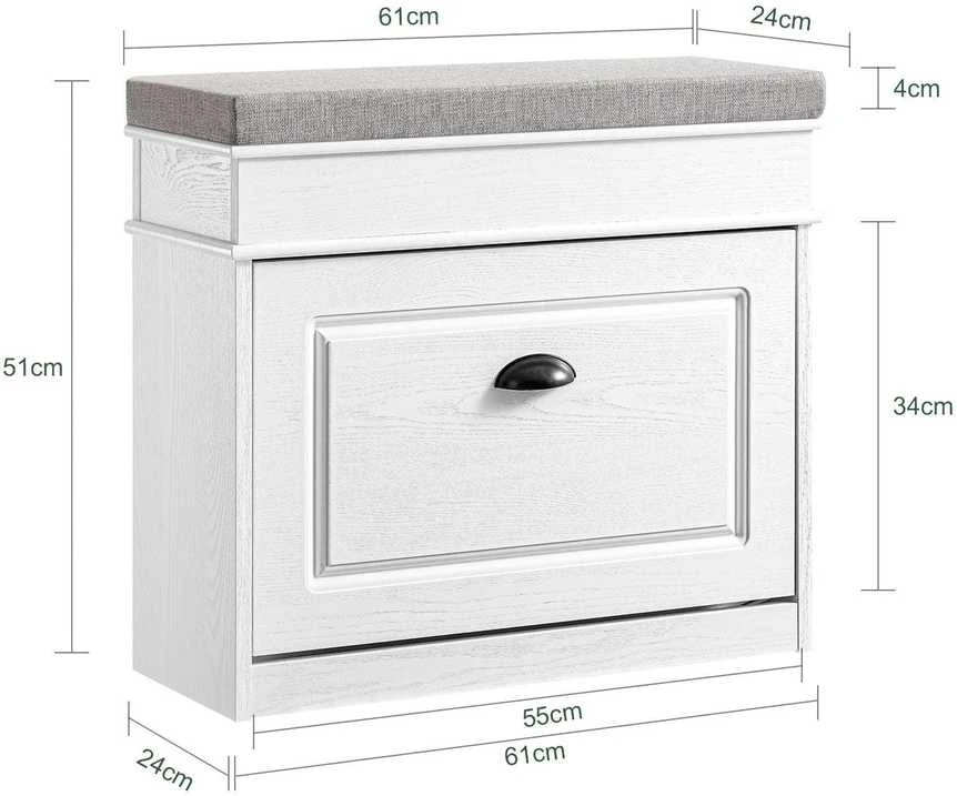 Batų laikymo suoliukas, SoBuy FSR82-K-WG, 61x24x51 cm, smėlio baltumo