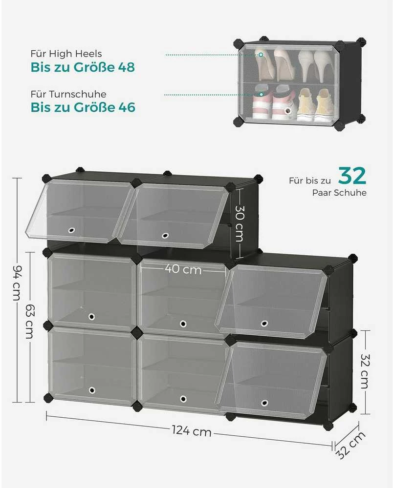 Songmics Batų lentyna su 8 skyriais, juoda
