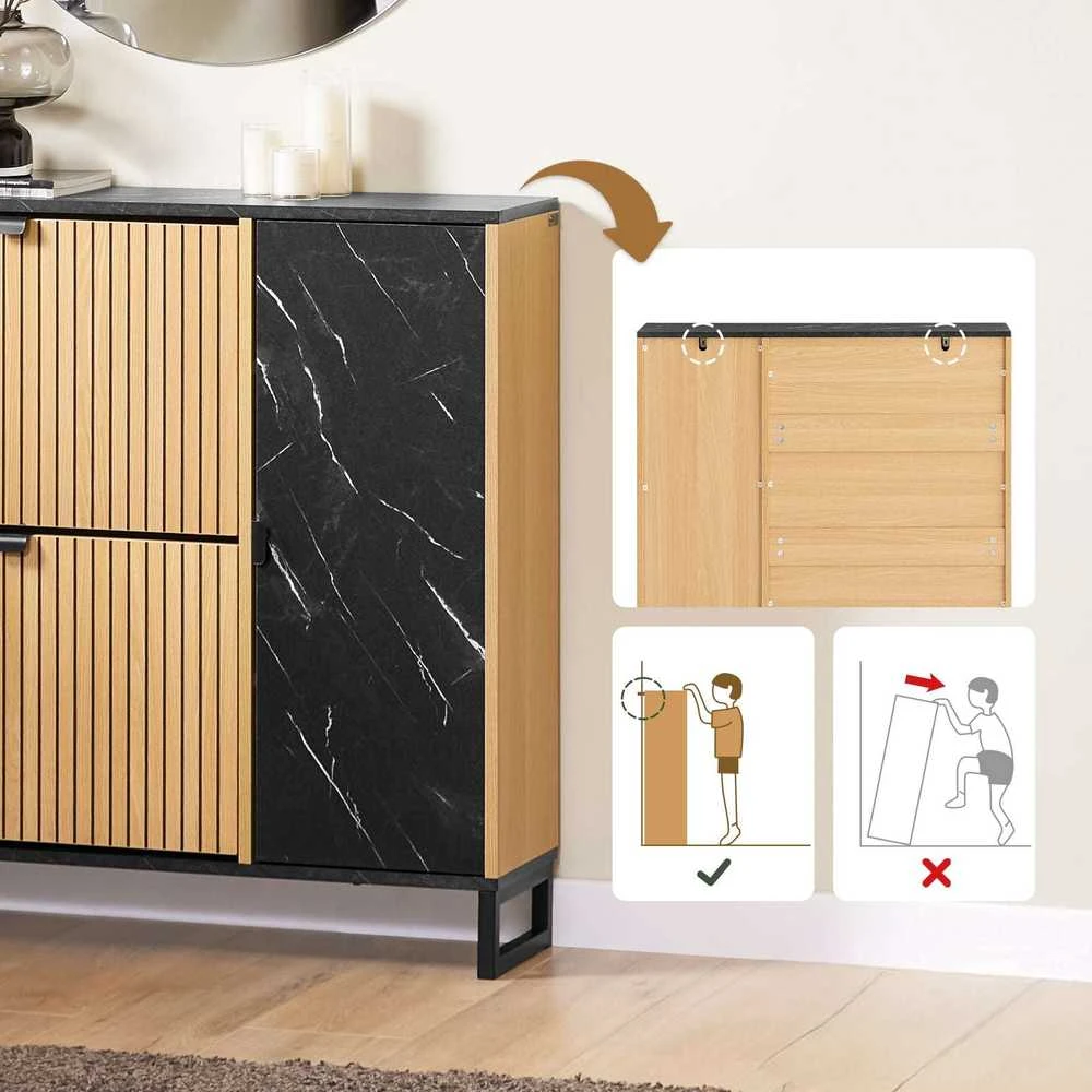 Batų spintelė, SoBuy FSR203-N, 90x24x88 cm, Juoda ir Šviesi Mediena