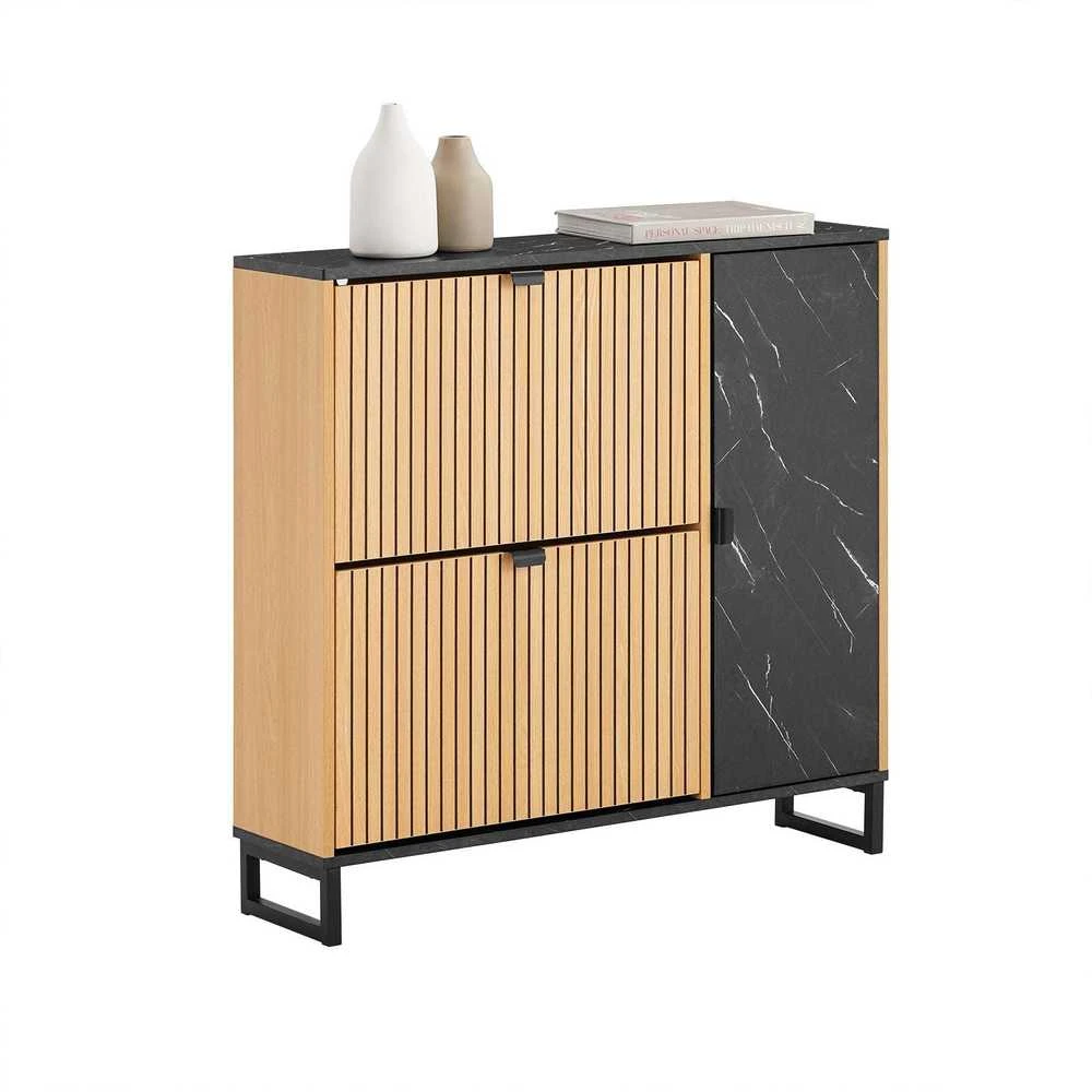 Batų spintelė, SoBuy FSR203-N, 90x24x88 cm, Juoda ir Šviesi Mediena