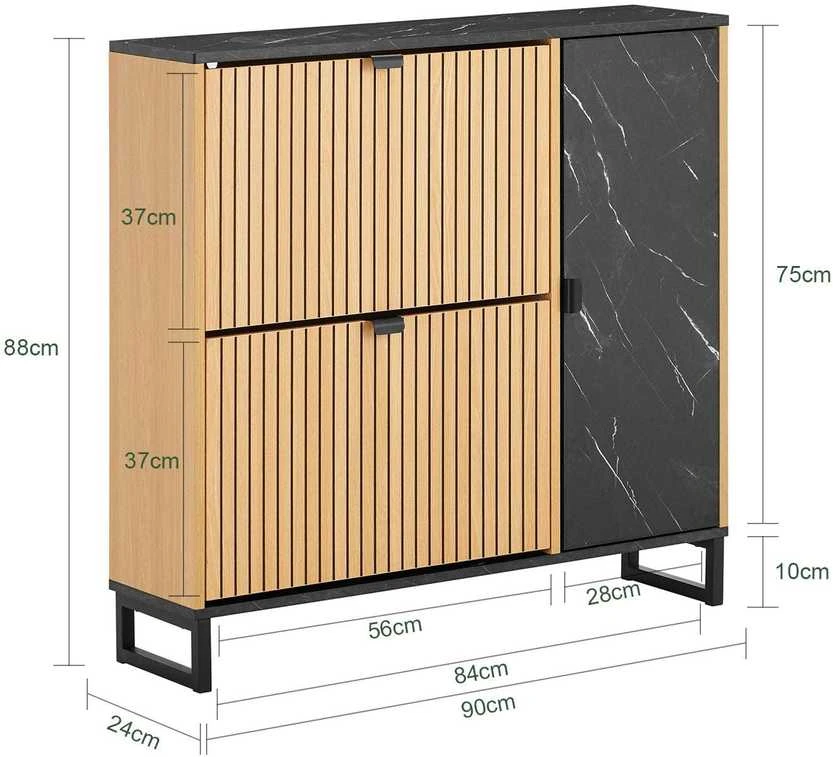 Batų spintelė, SoBuy FSR203-N, 90x24x88 cm, Juoda ir Šviesi Mediena