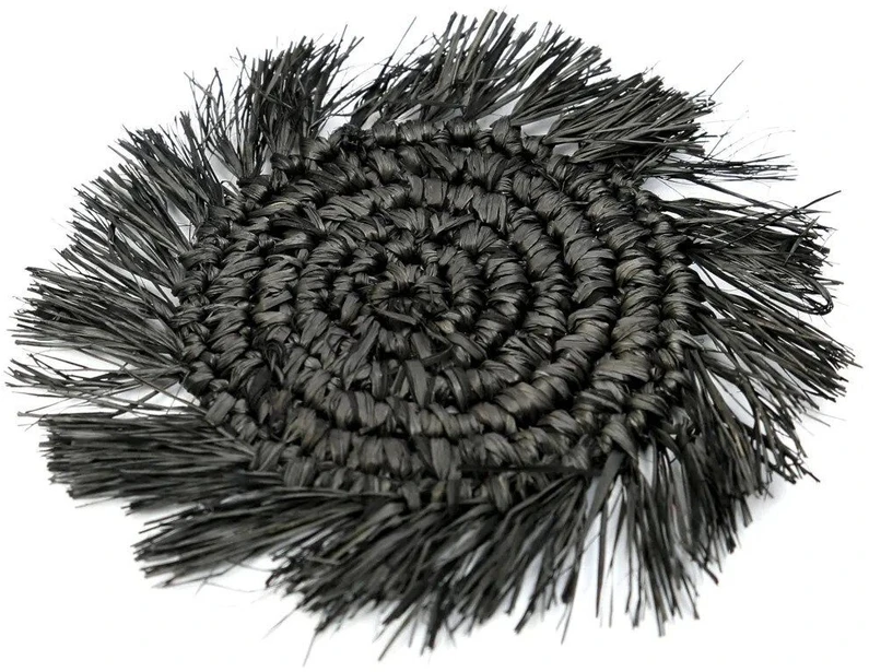 Bazaar Poilsis, Fringe Raffia, 10x10x1 cm, Juoda