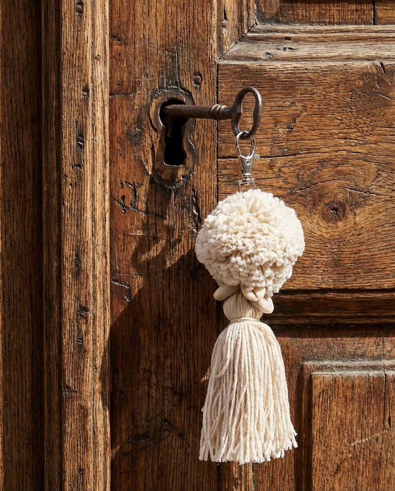 Bazaar Raktų pakabukas, Pompom, 0,04x0,04x0,15 m, Balta