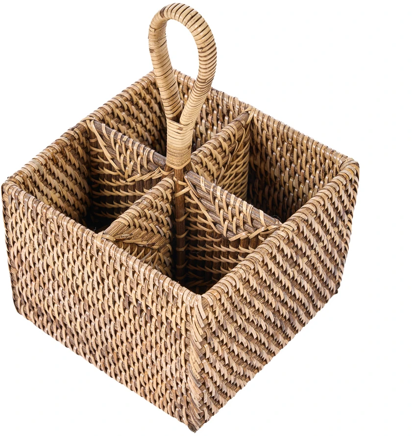 Bazaar Stalo įrankių dėklas 18x18x28 cm rudos spalvos rotangas