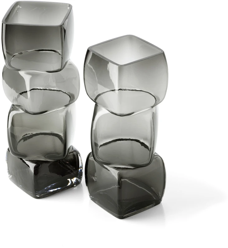 Bazaar Vaza The Cubes 13x13x27 cm tamsiai pilka, perdirbtas stiklas