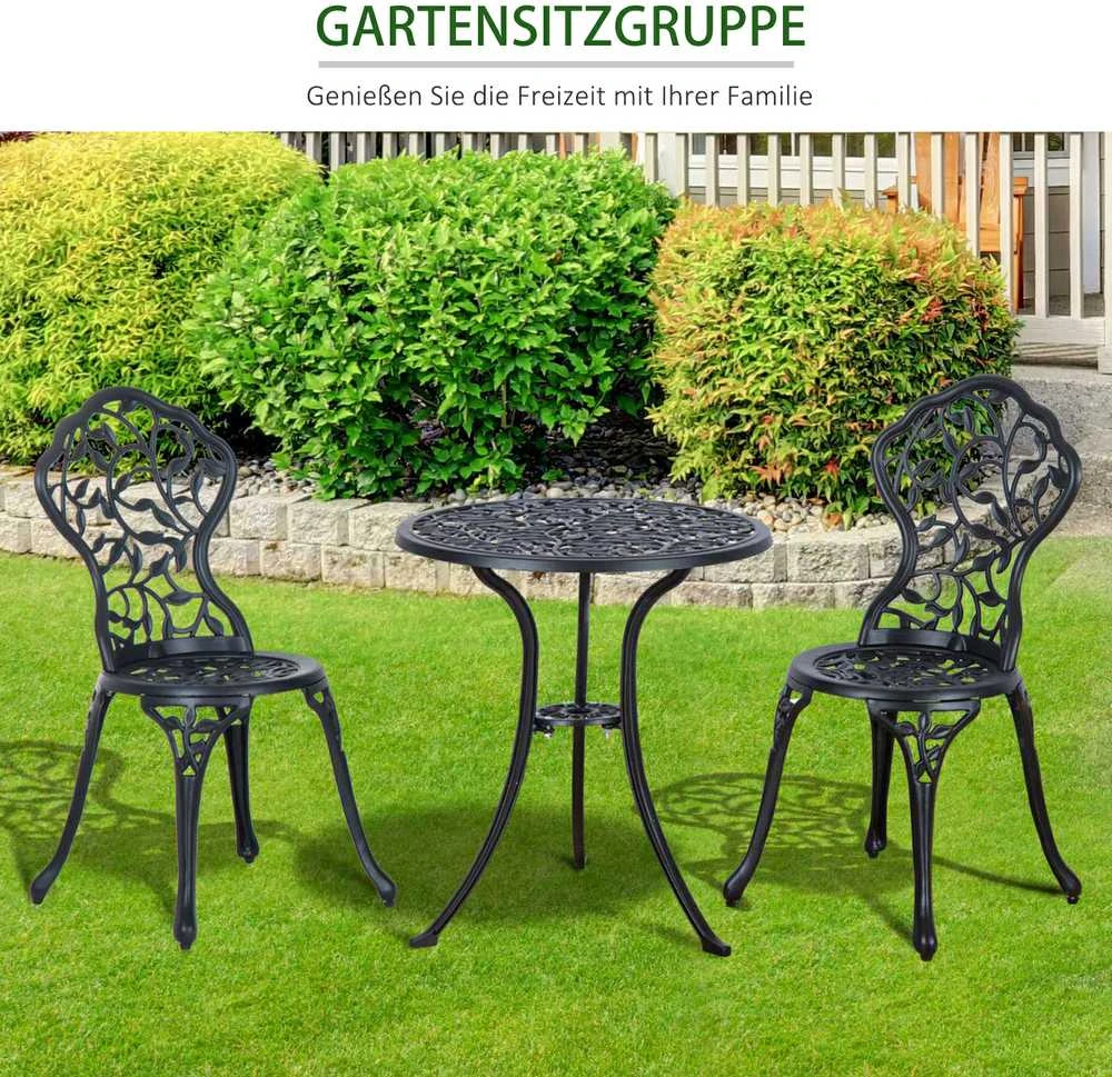 Lauko baldų komplektas Outsunny bistro komplektas 2 asmenims, balkono baldų komplektas, bistro stalas su 2 kėdėmis, juodas