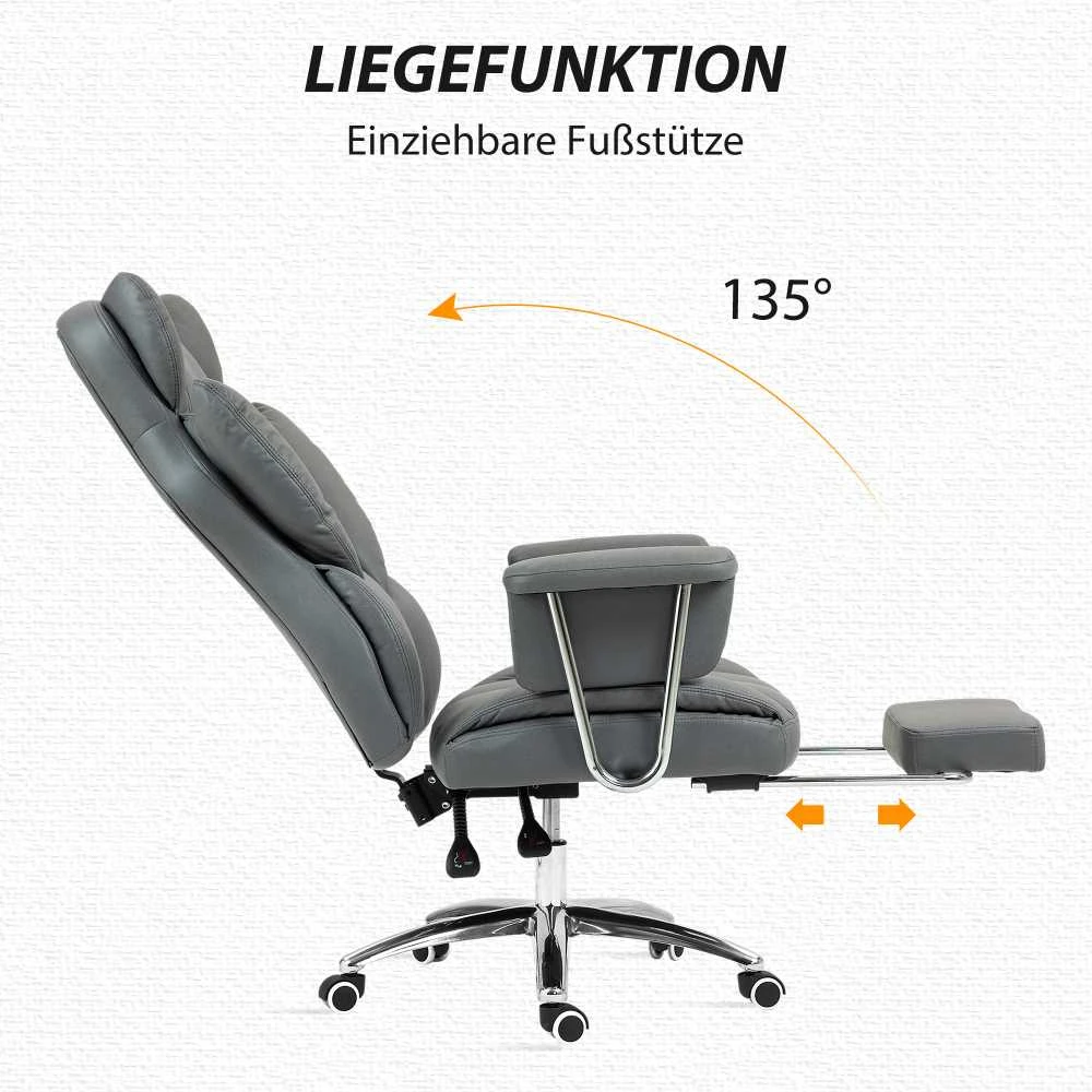 HOMCOM biuro kėdė su atlošimo funkcija, ergonomiška darbo kėdė, reguliuojamo aukščio sukama kėdė su kojų atrama, paminkštinta, keliamoji galia iki 120 kg, tamsiai pilka