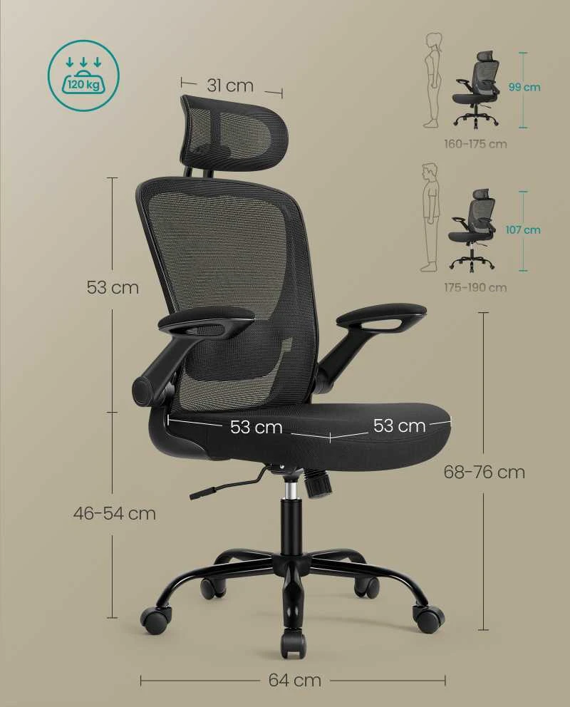 Songmics Ergonomiška biuro kėdė su tinkleliu rašalu juoda