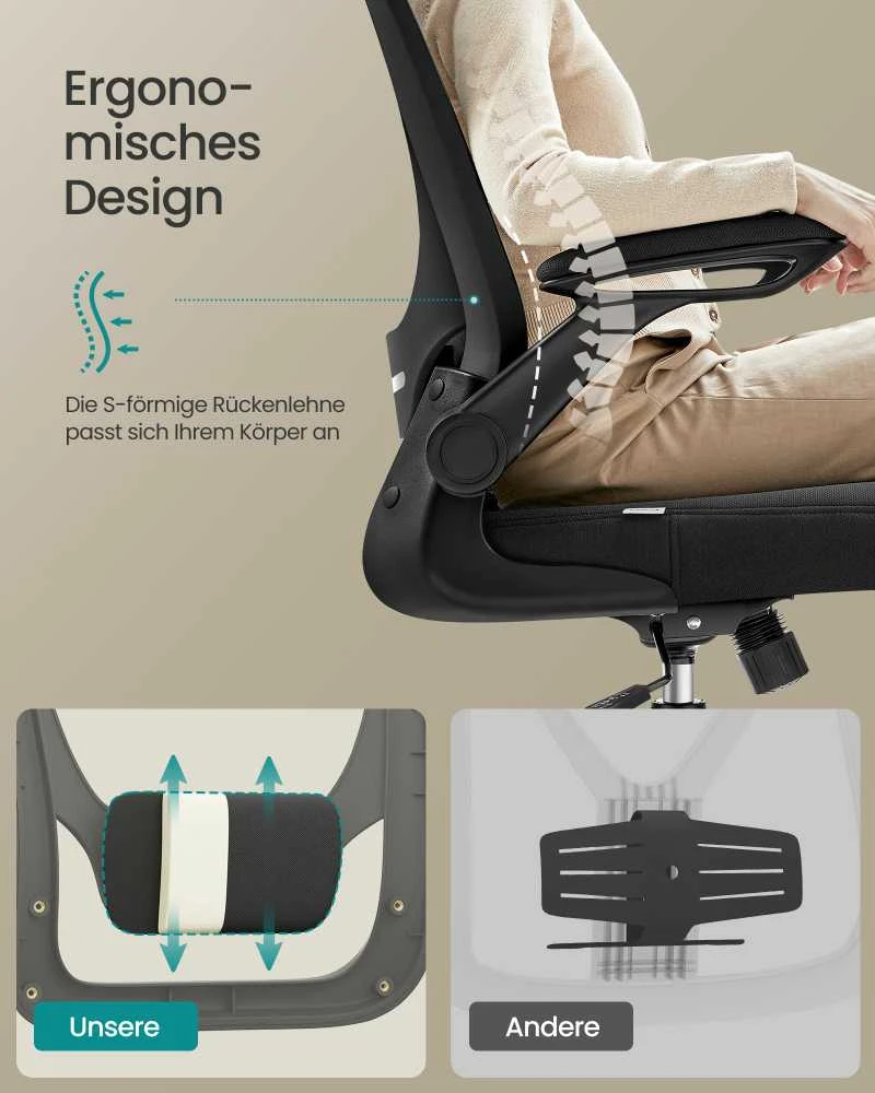 Songmics Ergonomiška biuro kėdė su tinkleliu rašalu juoda