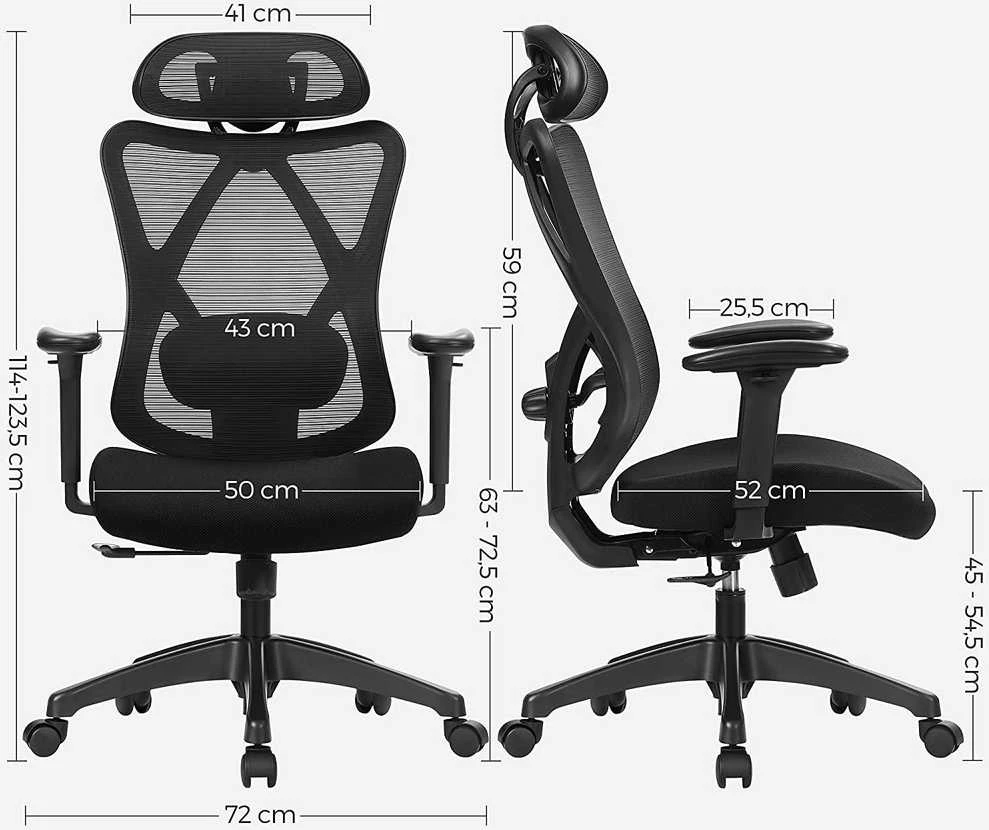 Songmics Biuro kėdė, kurios keliamoji galia iki 150 kg, juoda
