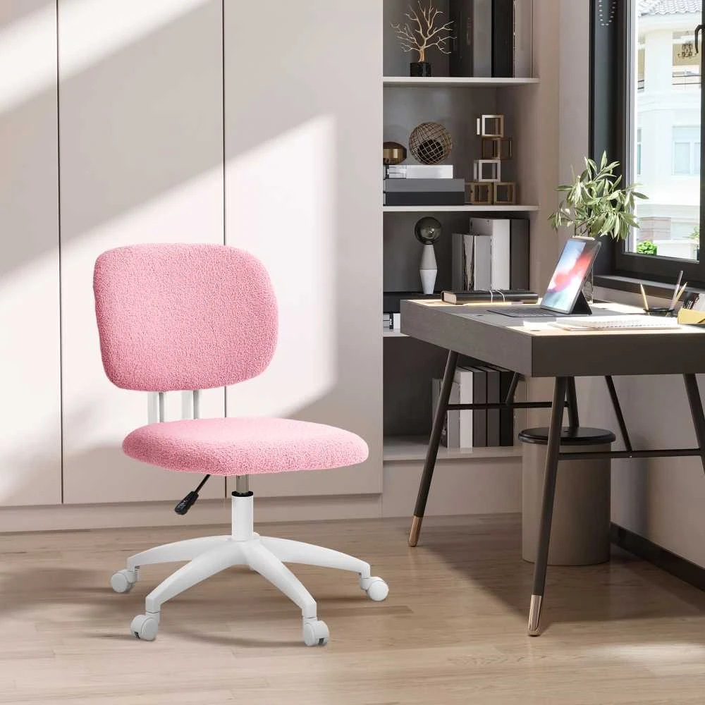 Vinsetto biuro kėdė, ergonomiška darbo kėdė, reguliuojamo aukščio kompiuterio kėdė be porankių, besisukanti kėdė, aksominė, rožinė