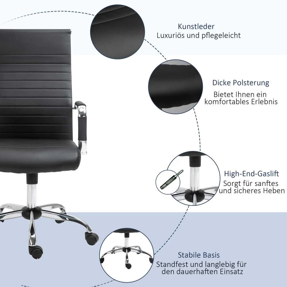 Vinsetto ergonominė biuro kėdė su supimosi funkcija, reguliuojamo aukščio darbo kėdė, paminkštinta dirbtinės odos vadovo kėdė, juoda