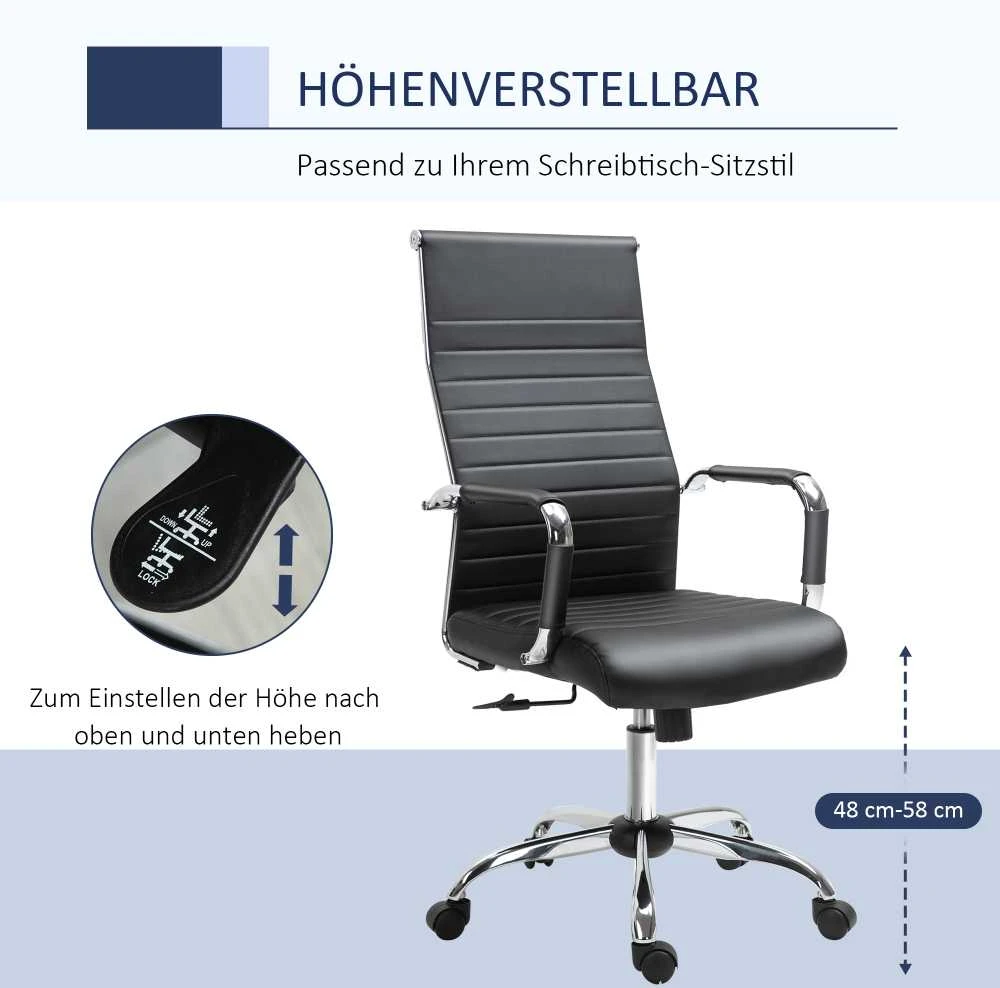 Vinsetto ergonominė biuro kėdė su supimosi funkcija, reguliuojamo aukščio darbo kėdė, paminkštinta dirbtinės odos vadovo kėdė, juoda