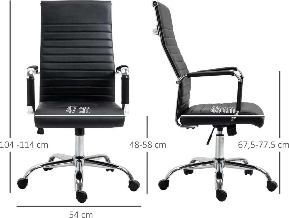 Vinsetto ergonominė biuro kėdė su supimosi funkcija, reguliuojamo aukščio darbo kėdė, paminkštinta dirbtinės odos vadovo kėdė, juoda