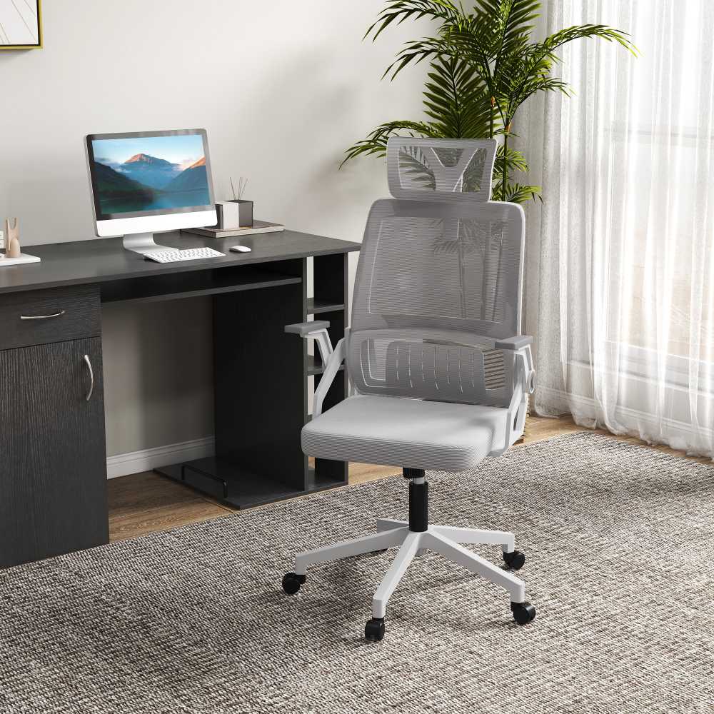 Vinsetto ergonomiška biuro kėdė, reguliuojama rašomojo stalo kėdė su galvos atrama, porankiais, reguliuojamu aukščiu, besisukanti, su supimosi funkcija, juosmens atrama, tinklelis