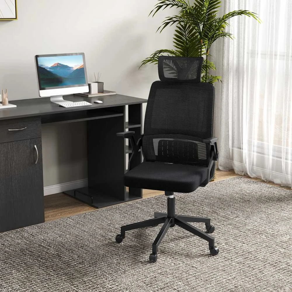 Ergonomiška biuro kėdė Vinsetto, reguliuojama, su galvos atrama, porankiais ir supimosi funkcija, juoda