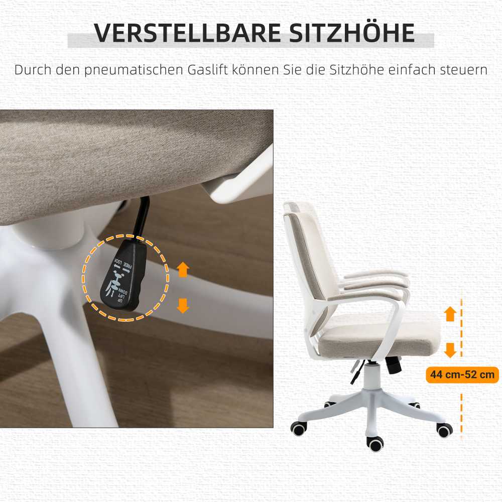 Vinsetto biuro kėdė su supimosi funkcija, reguliuojamu aukščiu, storu paminkštinimu, ergonomiška, 360° besisukantys ratukai, 62x69x92-100 cm