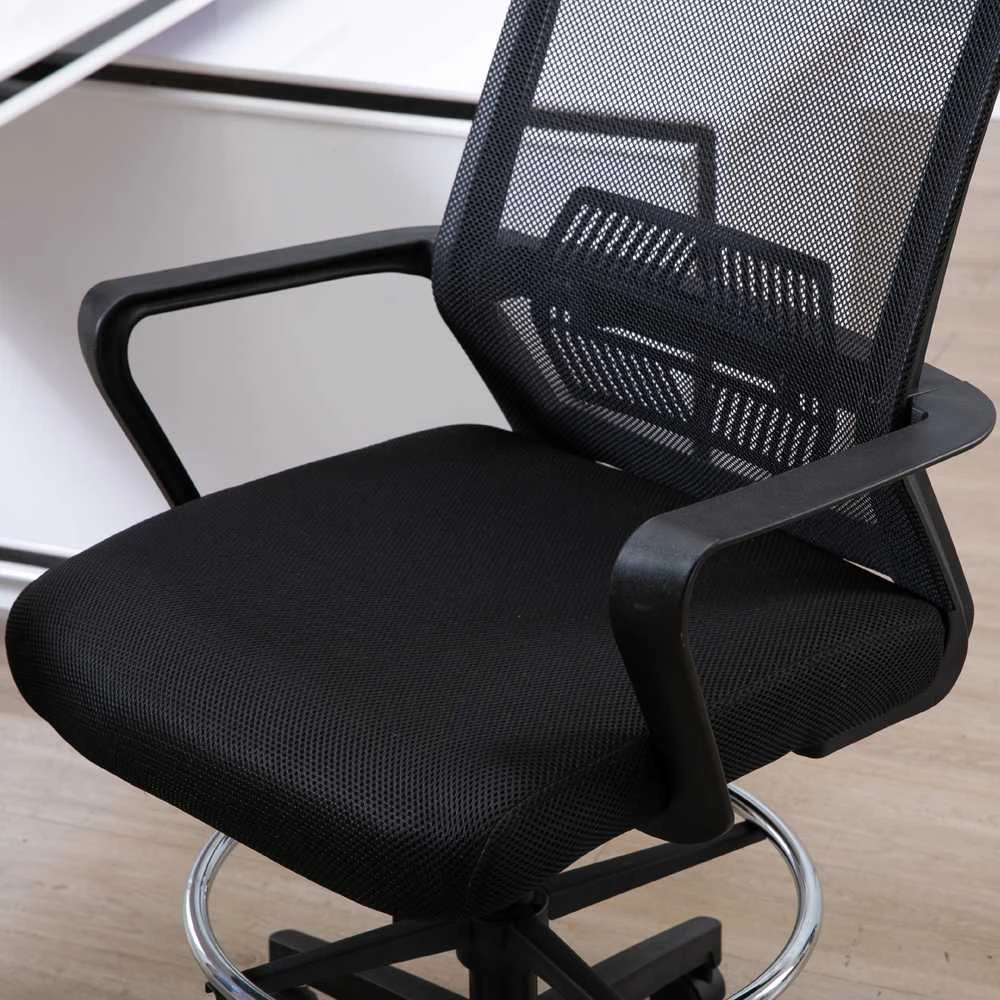 Vinsetto ergonominė biuro kėdė su reguliuojamu pėdų žiedu, juosmens atrama, reguliuojamo aukščio tinkline kėde, supimosi funkcija, kompiuterio kėdė, juoda
