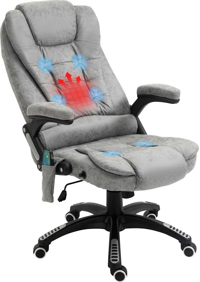 Biuro kėdė Vinsetto su supimosi funkcija, masažinis krėslas su šildymo funkcija, ergonomiškas vadovo krėslas su masažo funkcija, reguliuojamo aukščio, apkrova iki 120 kg, pilka