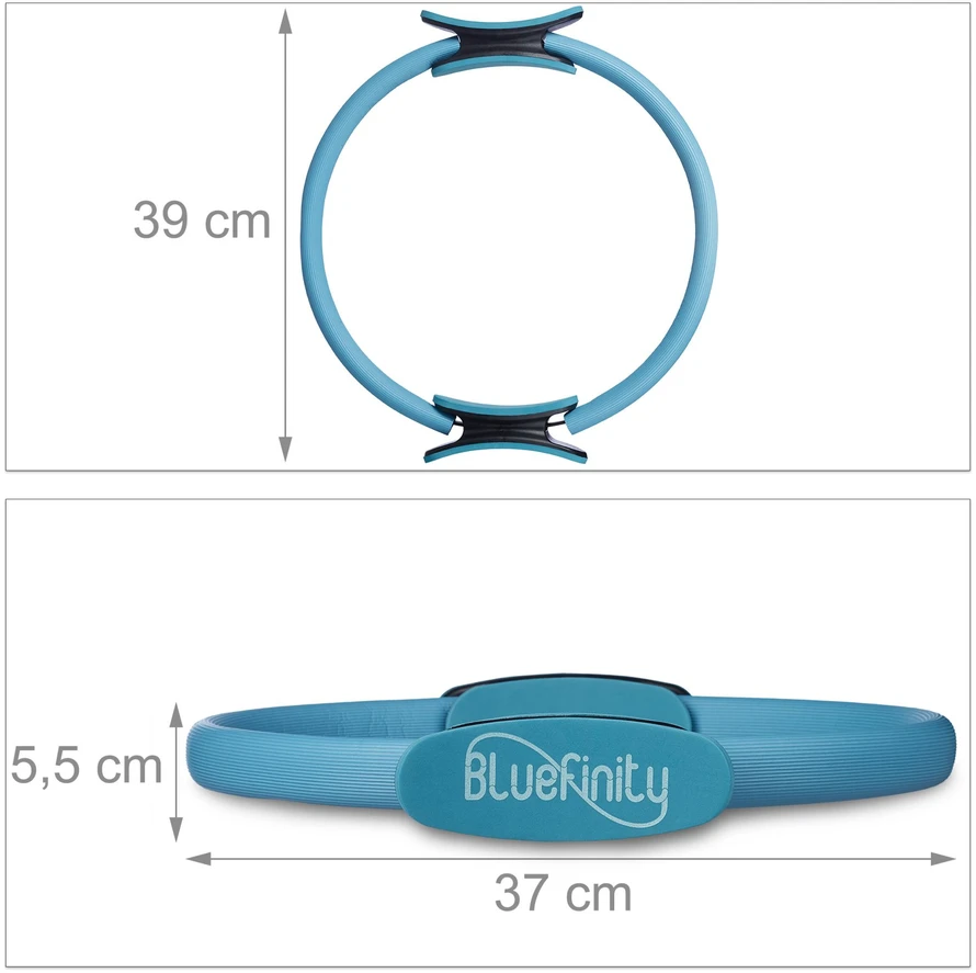 Bluefinity Pilates žiedas su juostomis, 39x37x5.5 cm, mėlynas