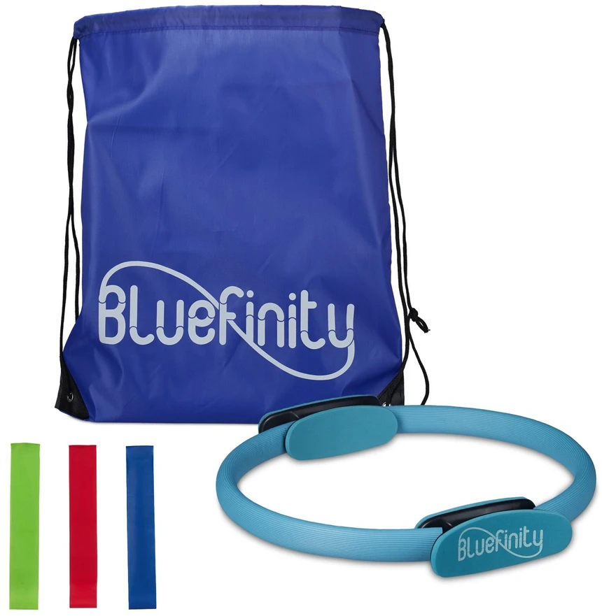 Bluefinity Pilates žiedas su juostomis, 39x37x5.5 cm, mėlynas
