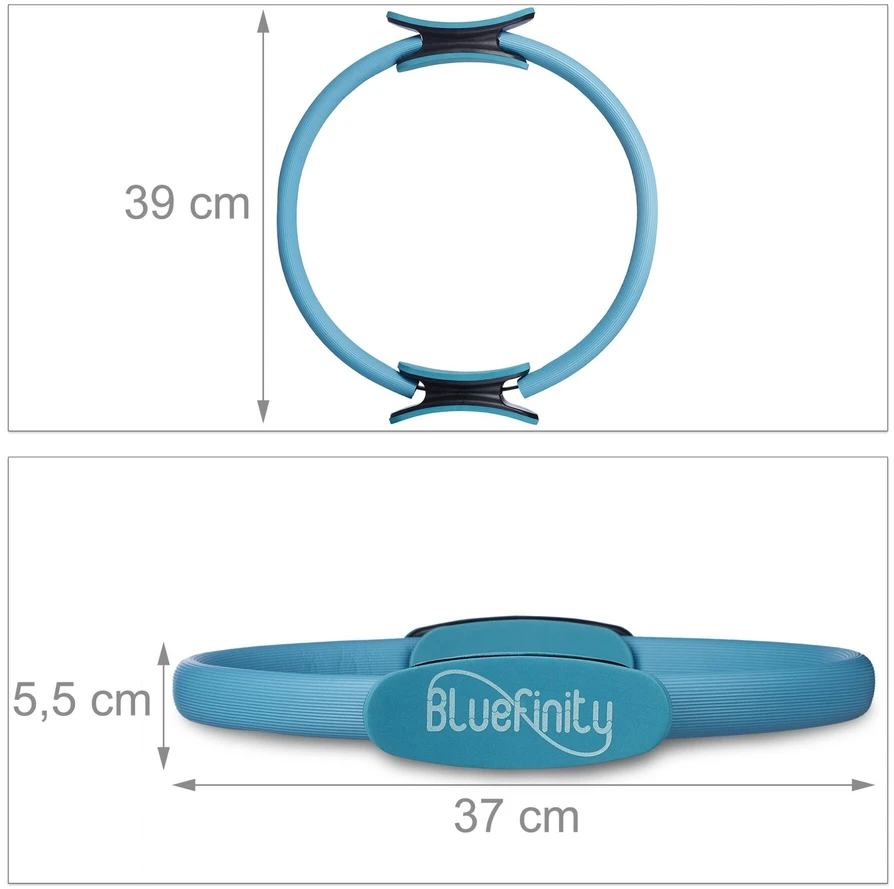 Bluefinity Pilates žiedas su juostomis, 39x37x5.5 cm, mėlynas