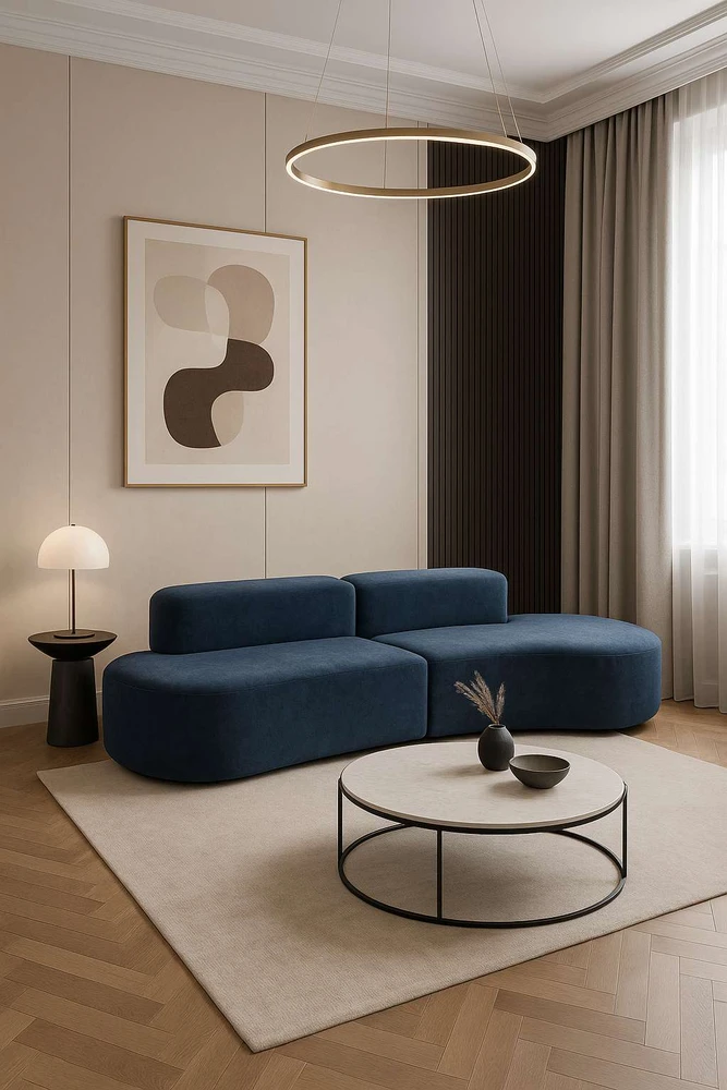 C formos sofa, 280 cm, Nua, tamsiai mėlyna