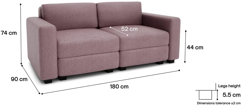 Citysofa 2 vietų modulinė sofa GRACIA - Dulsvai rožinė