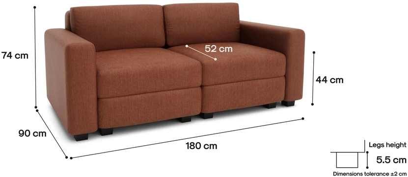 Citysofa 2 vietų modulinė sofa GRACIA - Terakota