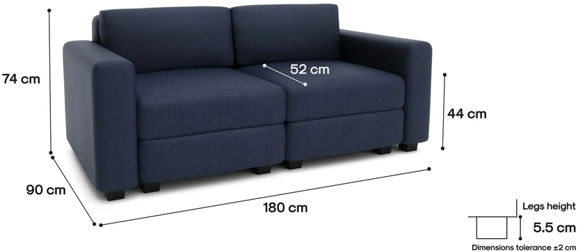 Citysofa 2 vietų modulinė sofa GRACIA - Tamsiai mėlyna
