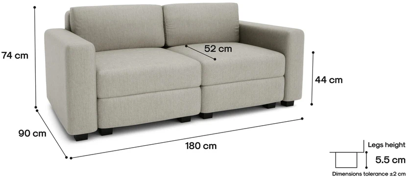 Citysofa 2 vietų modulinė sofa GRACIA - Smėlio pilka