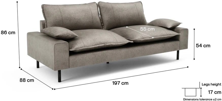 Citysofa 2 vietų sofa Aventine - Šviesiai pilka
