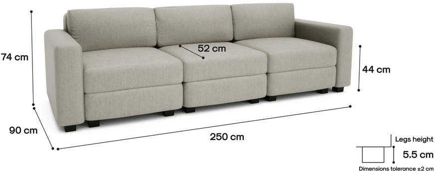 Citysofa 3 vietų modulinė sofa GRACIA - Smėlio pilka