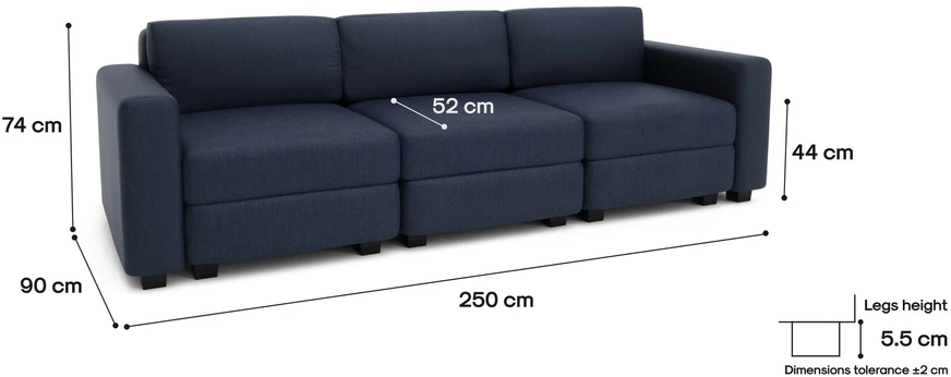 Citysofa 3 vietų modulinė sofa GRACIA - Tamsiai mėlyna