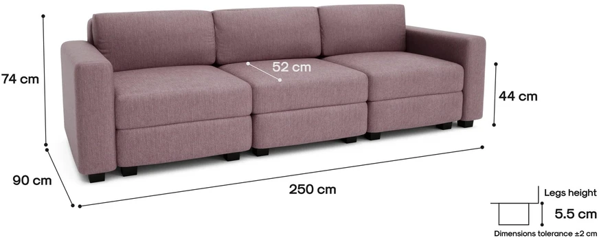 Citysofa 3 vietų modulinė sofa GRACIA - Dulsvai rožinė