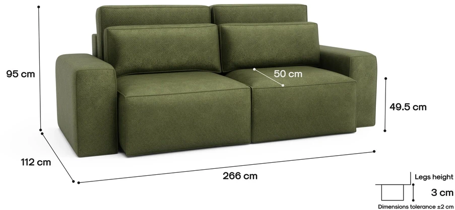 Citysofa 3 vietų sofa-lova Jordaan - Kaki