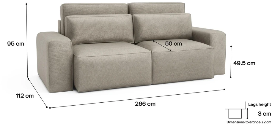 Citysofa 3 vietų sofa-lova Jordaan - Kreminė