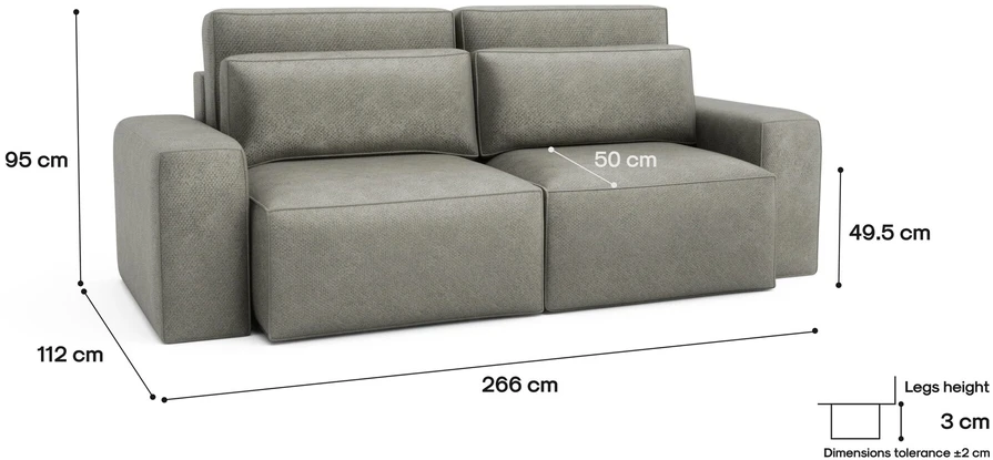 Citysofa 3 vietų sofa-lova Jordaan - Pelenų