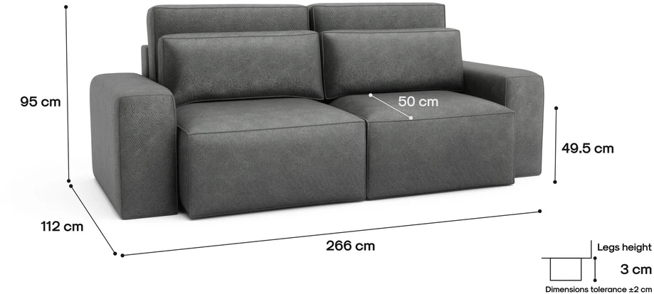 Citysofa 3 vietų sofa-lova Jordaan - Pilka