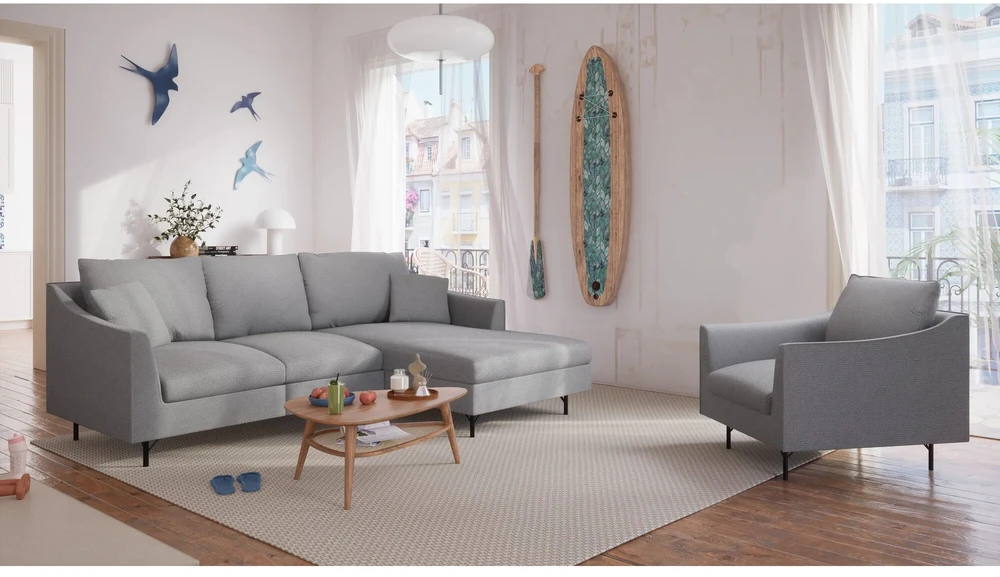 Citysofa 4 vietų dešinioji kampinė sofa Alfama - Pilka