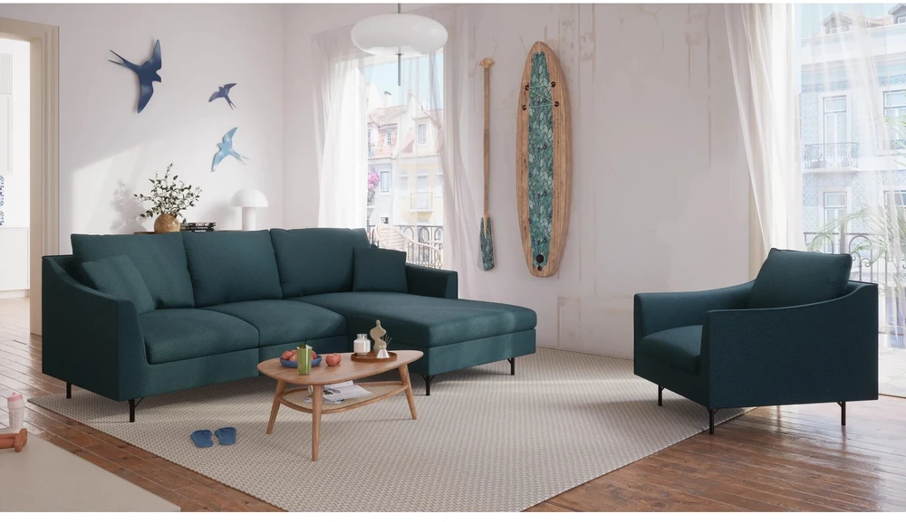 Citysofa 4 vietų dešinioji kampinė sofa Alfama - Gili mėlyna