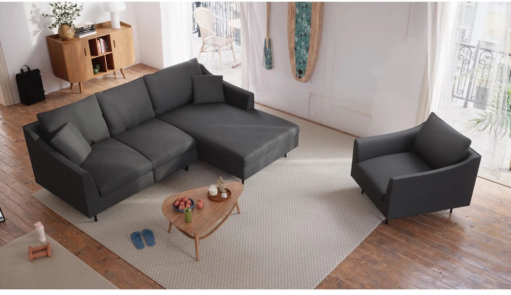 Citysofa 4 vietų dešinioji kampinė sofa Alfama - Tamsiai pilka